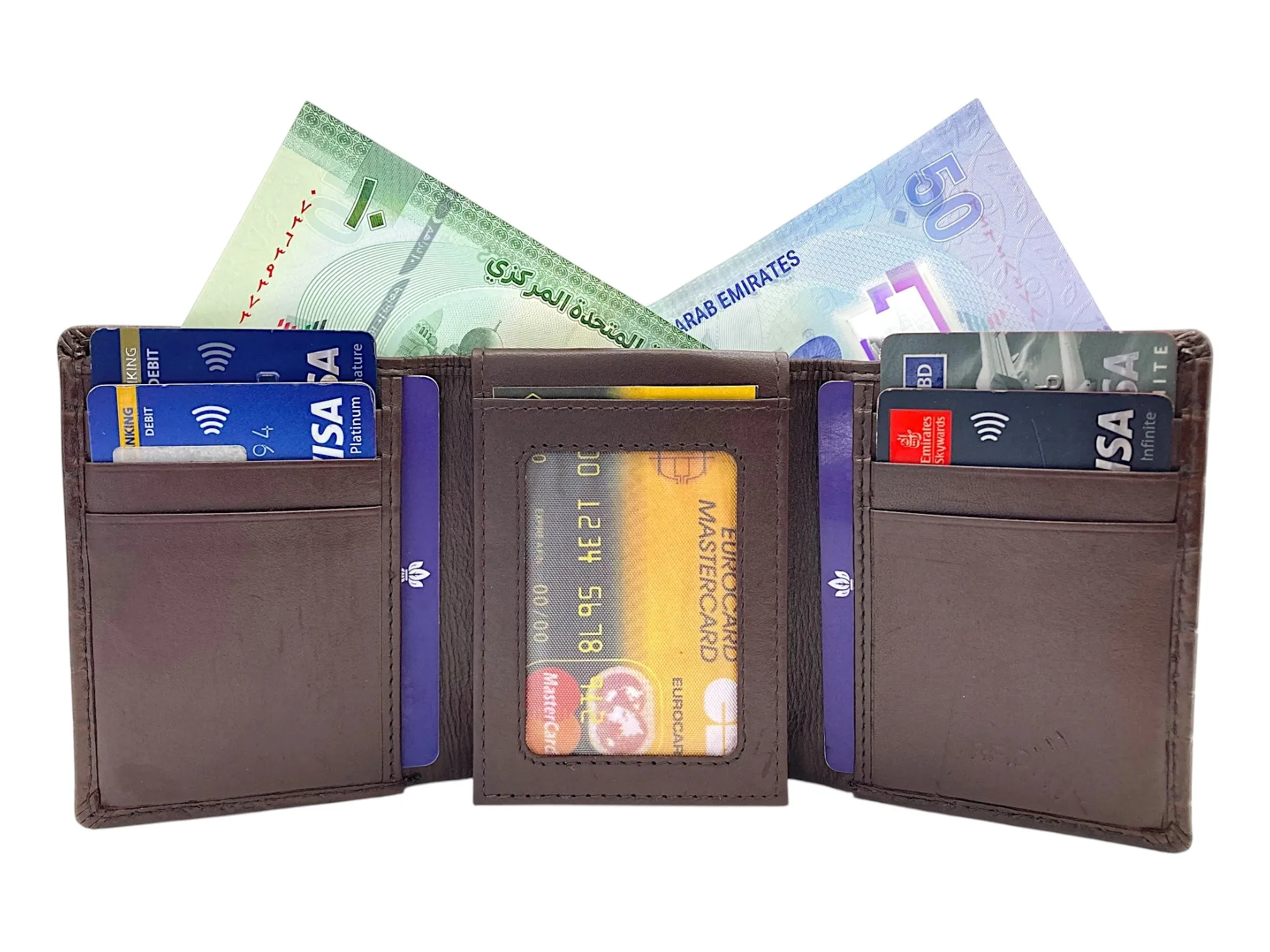 Trifold Wallet RFID Slim Wallets 10 Card Double Stitch # 1159 [Elastic]