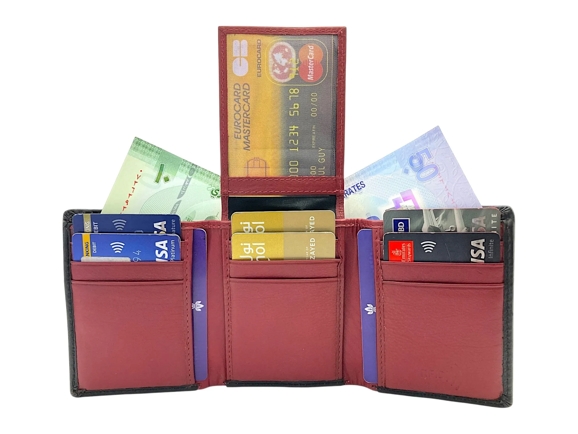 Trifold Wallet RFID Slim Wallets 10 Card Double Stitch # 1159 [Elastic]