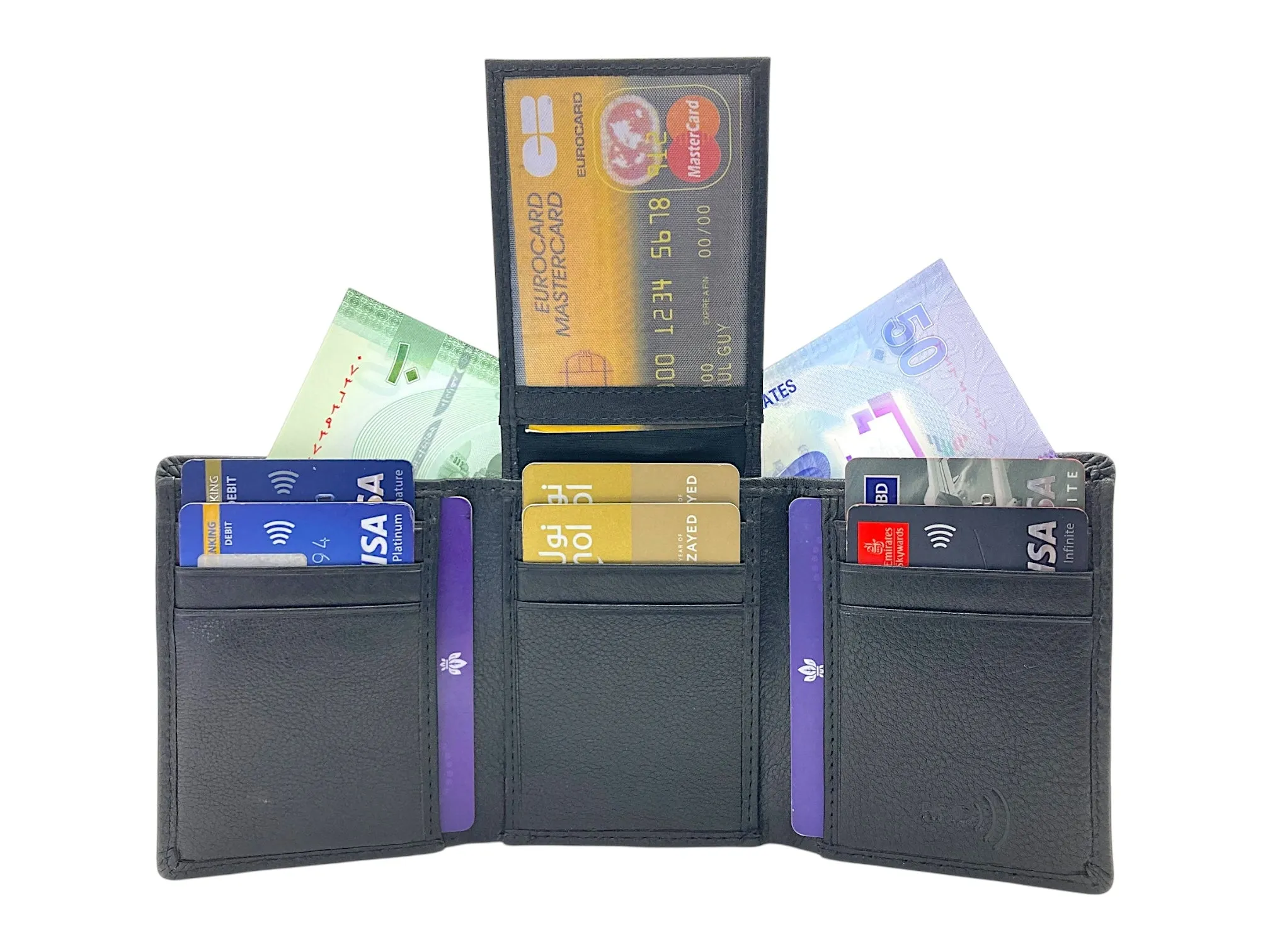 Trifold Wallet RFID Slim Wallets 10 Card Double Stitch # 1159 [Elastic]