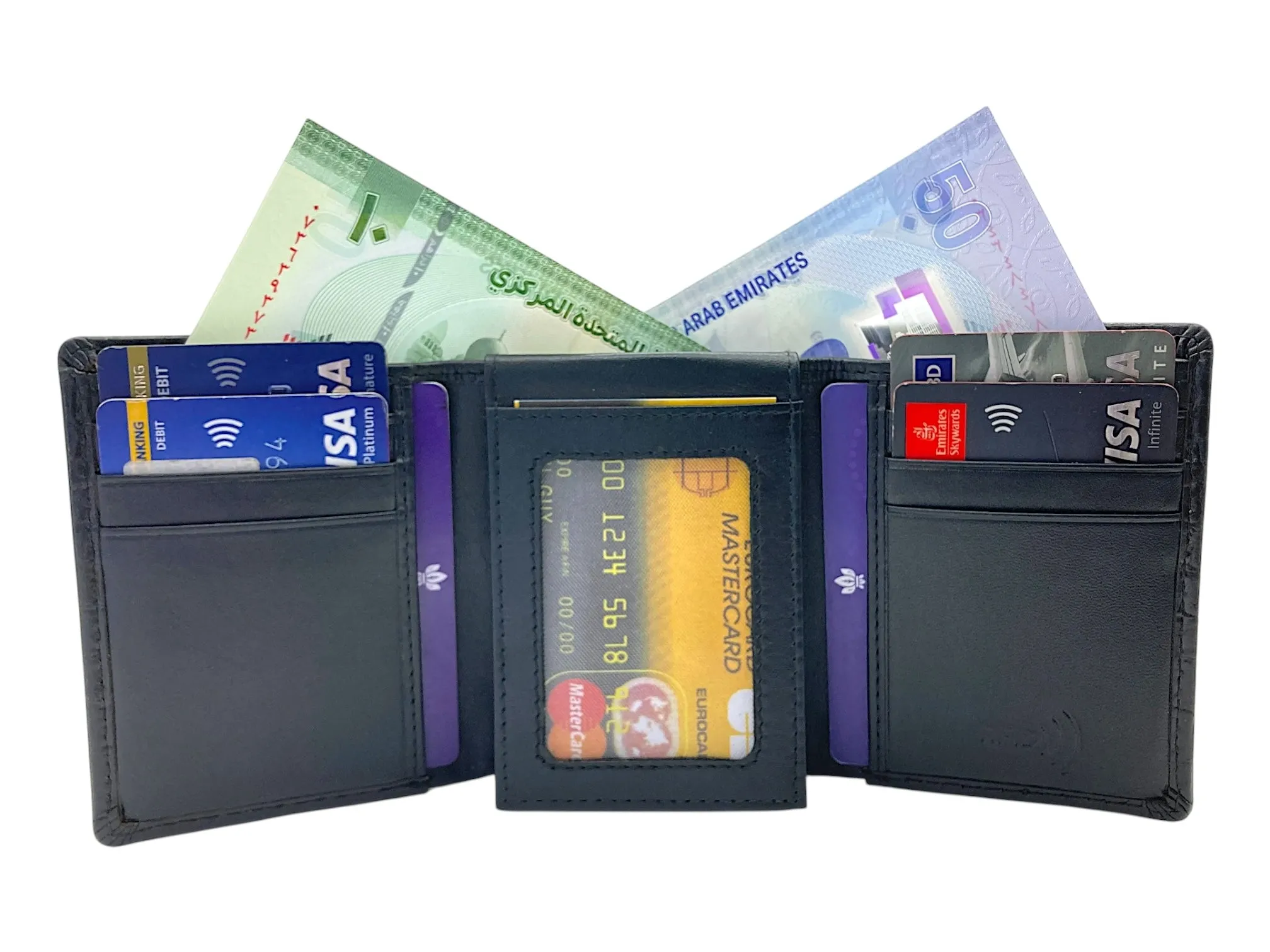 Trifold Wallet RFID Slim Wallets 10 Card Double Stitch # 1159 [Elastic]