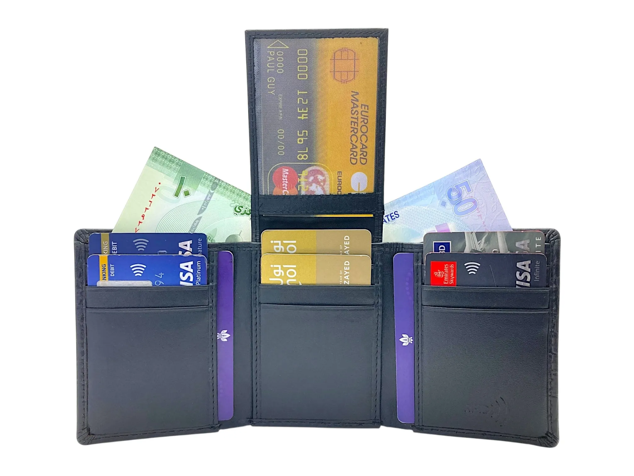 Trifold Wallet RFID Slim Wallets 10 Card Double Stitch # 1159 [Elastic]