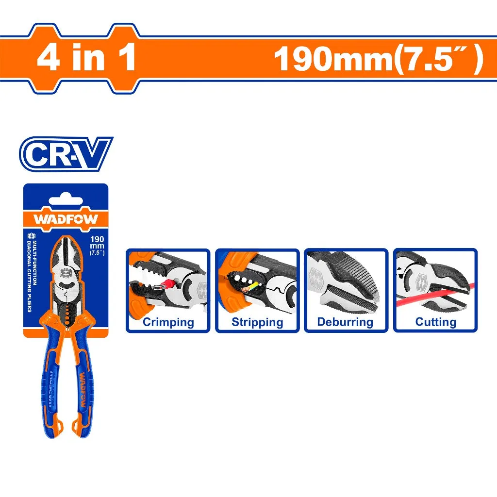 Wadfow WPL3778 4-in-1 Multi-Function Diagonal Cutting Pliers 7.5in/190mm
