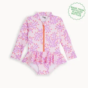 Waterfall - Coral Zip Up Long Sleeve Swimsuit
