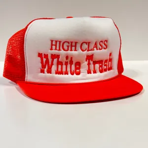 White Trash Made on a 1980s True Vintage Flat Brim Orange Mesh SnapBack Trucker Funny Cap Hat Custom Embroidered