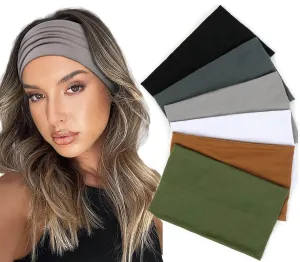 Wide Headbands for Women Non Slip Boho Large Head Bands for Women's Hair Stretchy Hair Bands Accessories for Yoga Fashion Workout Running Head Wraps for Women 6 Pack