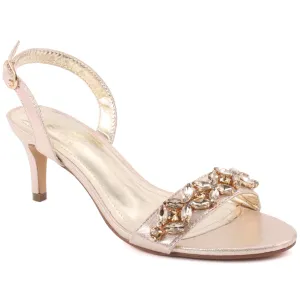 Women "FAYE" Stone Accented Shimmer Buckle Closure Stiletto Heel Sling Back Sandals