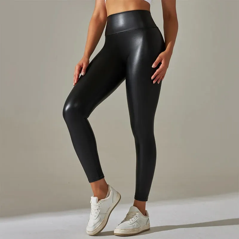 Women's Leggings High Waisted PU Leather Tight Pants Sexy Colorful Yoga Pants
