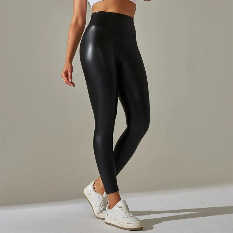 Women's Leggings High Waisted PU Leather Tight Pants Sexy Colorful Yoga Pants