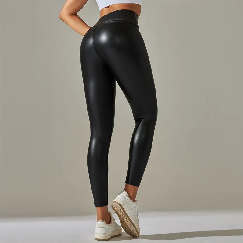 Women's Leggings High Waisted PU Leather Tight Pants Sexy Colorful Yoga Pants