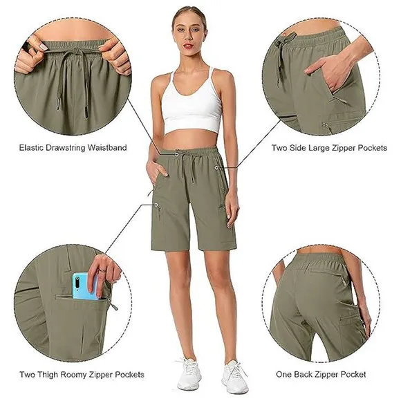Women's Lightweight Hiking Cargo Shorts Quick Dry Athletic Shorts , Slate Green