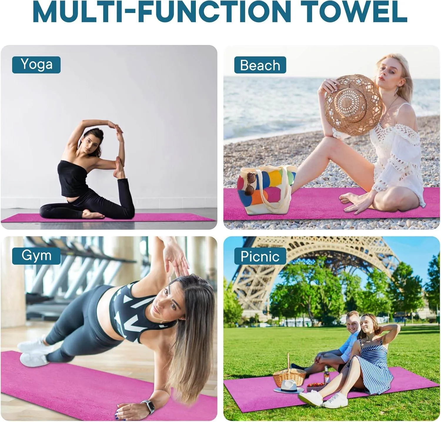 Yoga Towels, Non Slip Hot Yoga Mat Towel with Grip Dots,Super-Absorbent Soft Microfiber Yoga Blanket for Pilates, Fitness and Workout 72inch x 24inch