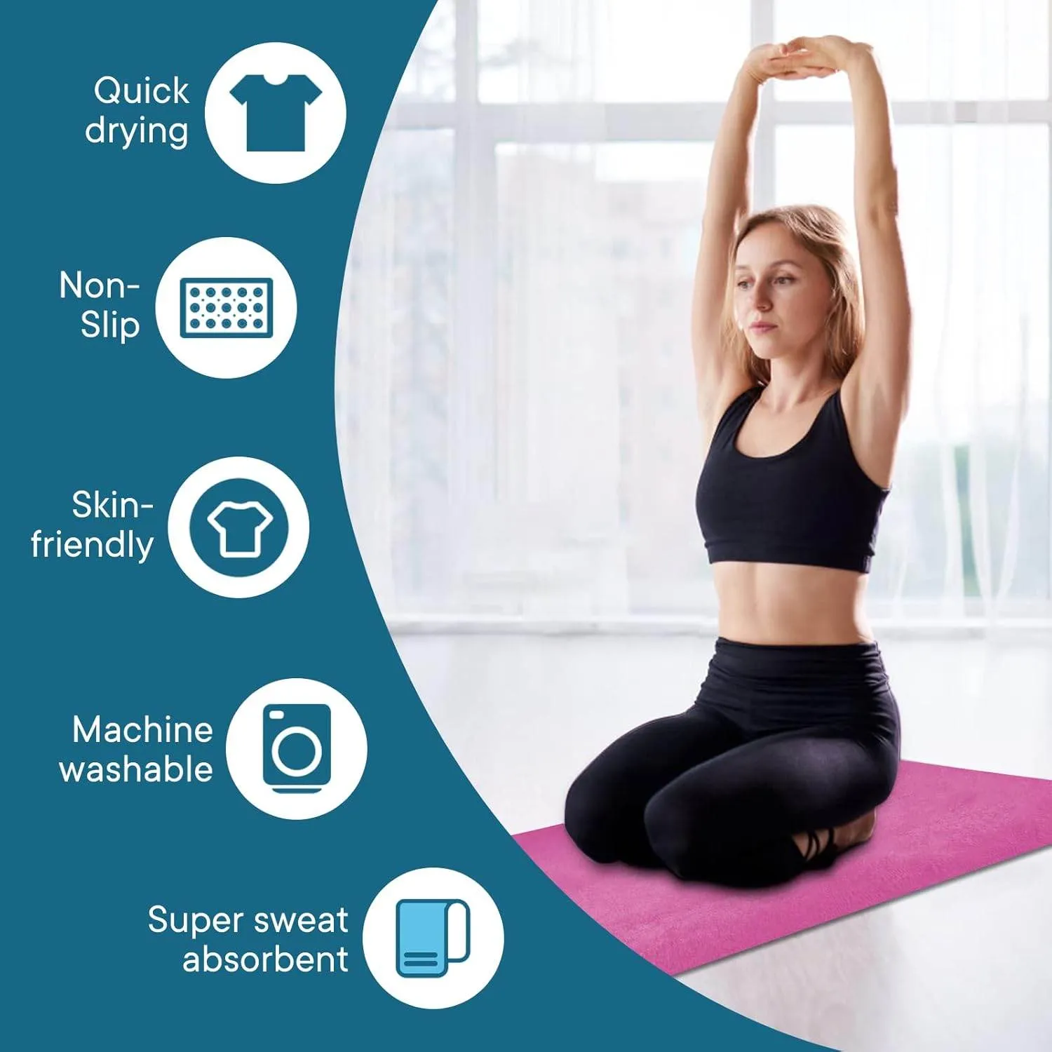 Yoga Towels, Non Slip Hot Yoga Mat Towel with Grip Dots,Super-Absorbent Soft Microfiber Yoga Blanket for Pilates, Fitness and Workout 72inch x 24inch
